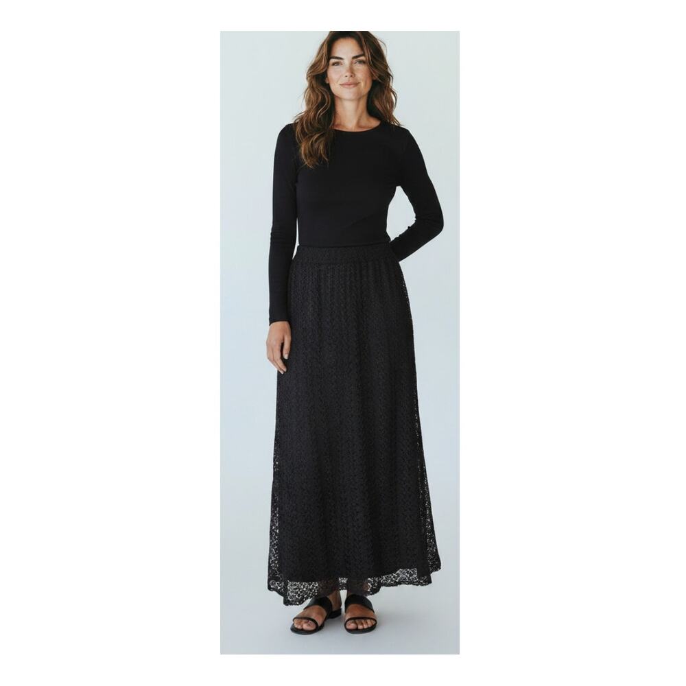 Elizabeth & Nicole 90s Black Crochet Overlay Maxi Column Skirt size L